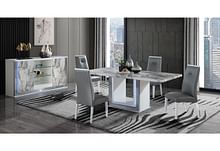 YLime 5 Pc White Marble Look Dining Set